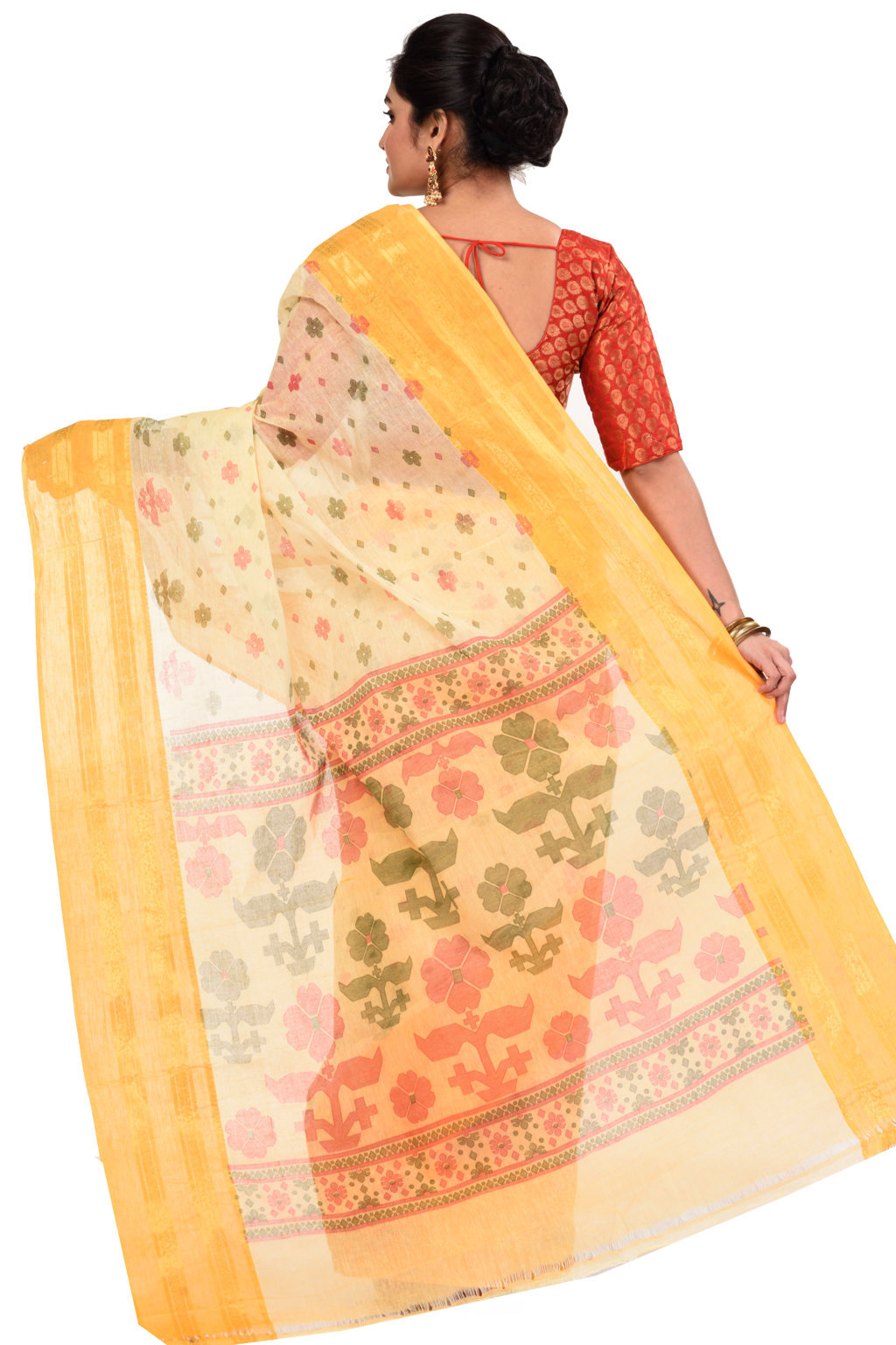 Yellow Pure Cotton FullBall Print Tant Saree Print (430)